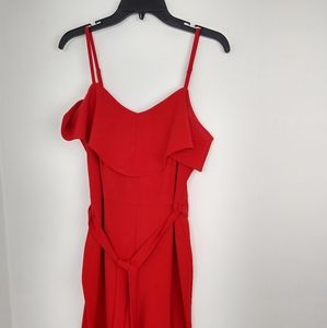 Thalia Sodi Ruffled Belted Red Jumpsuit